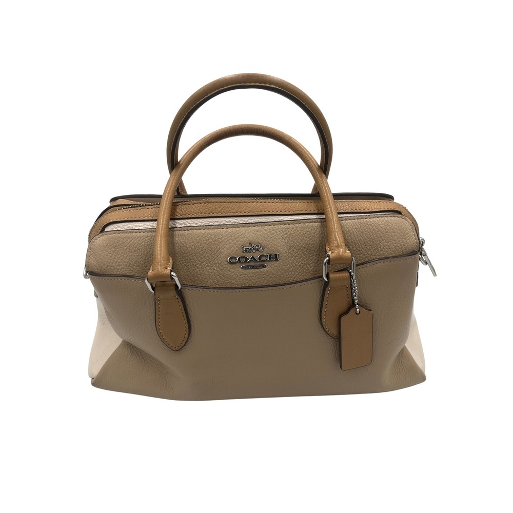Coach Pebbled Leather Satchel Bag Tri-Color Tan Beige Cream F34491 Handbag